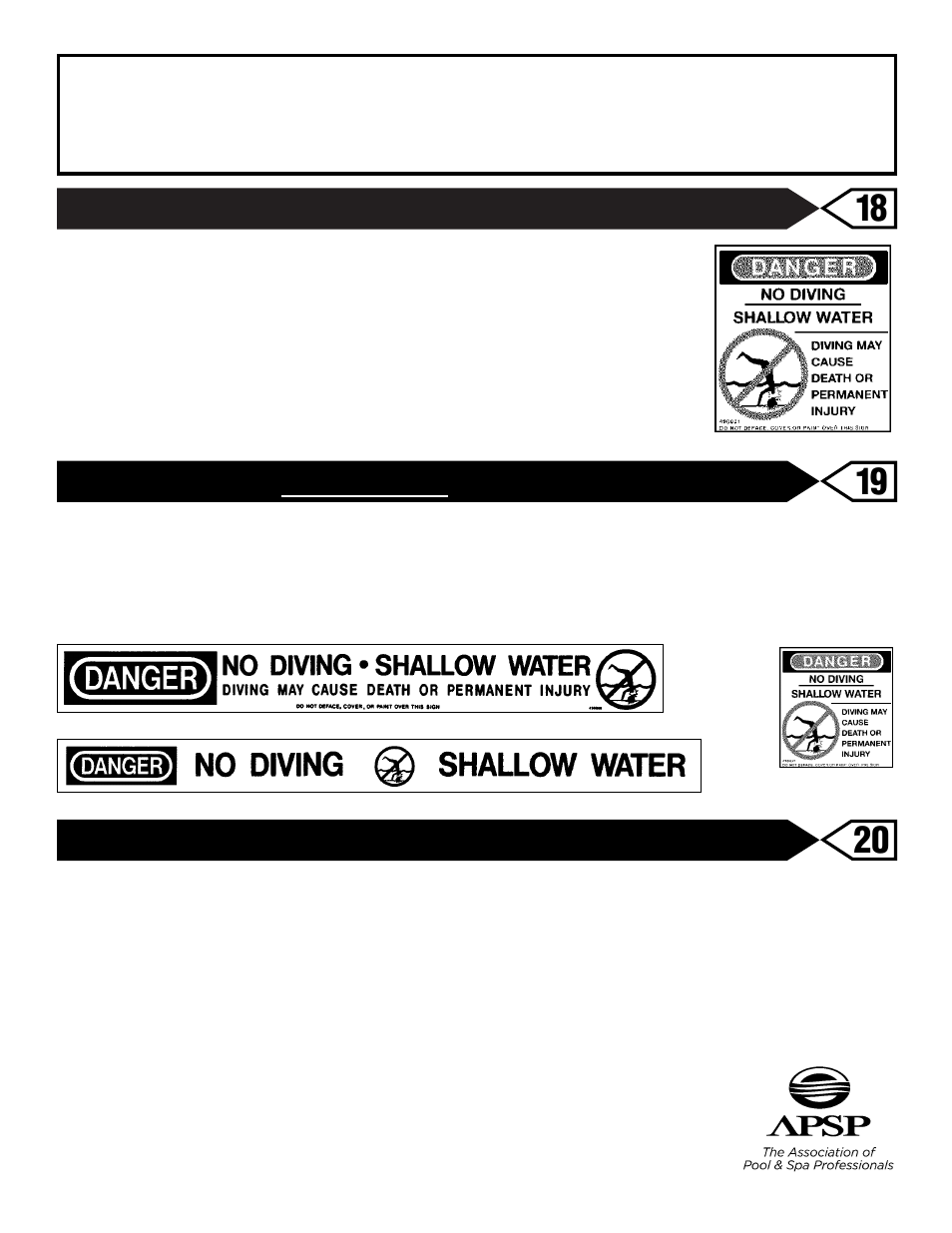 Warning, Warning labels, Pool user warning labels | Safety brochures and education programs | Swim'n Play oval 4ft pool User Manual | Page 25 / 28