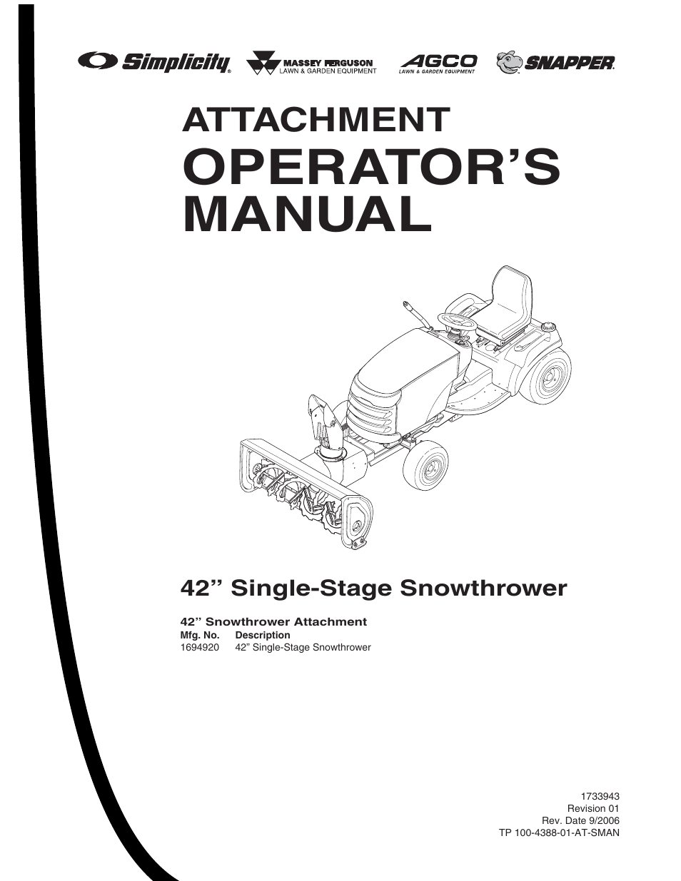 Snapper 42" Single-Stage Snowthrower User Manual | 28 pages