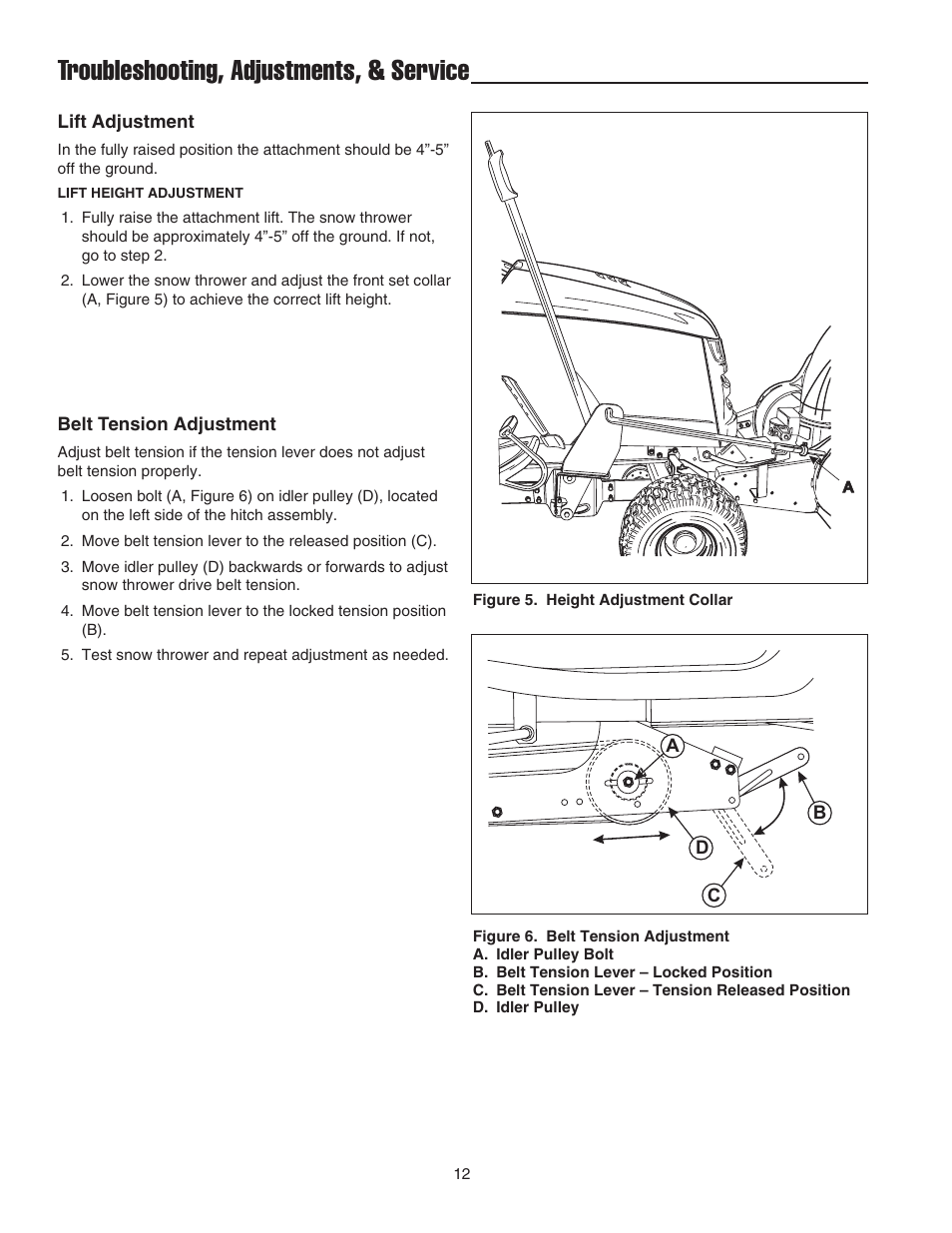 Troubleshooting, adjustments, & service | Snapper 42" Single-Stage Snowthrower User Manual | Page 14 / 28