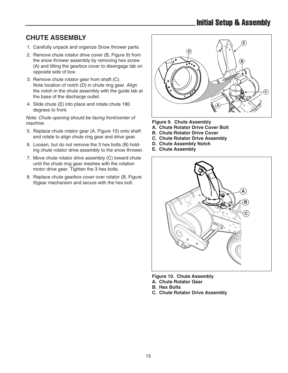 Initial setup & assembly, Chute assembly | Snapper 42" Single-Stage Snowthrower User Manual | Page 17 / 28