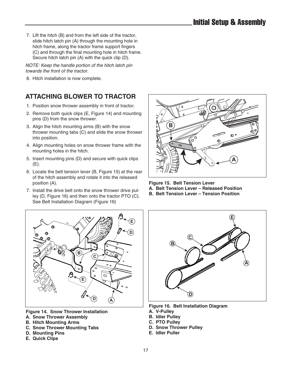 Initial setup & assembly, Attaching blower to tractor | Snapper 42" Single-Stage Snowthrower User Manual | Page 19 / 28