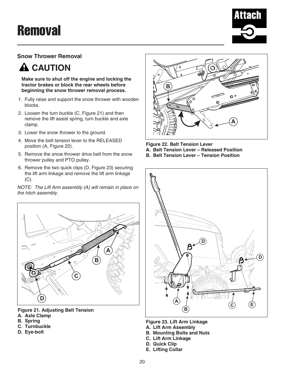 Removal, Caution | Snapper 42" Single-Stage Snowthrower User Manual | Page 22 / 28