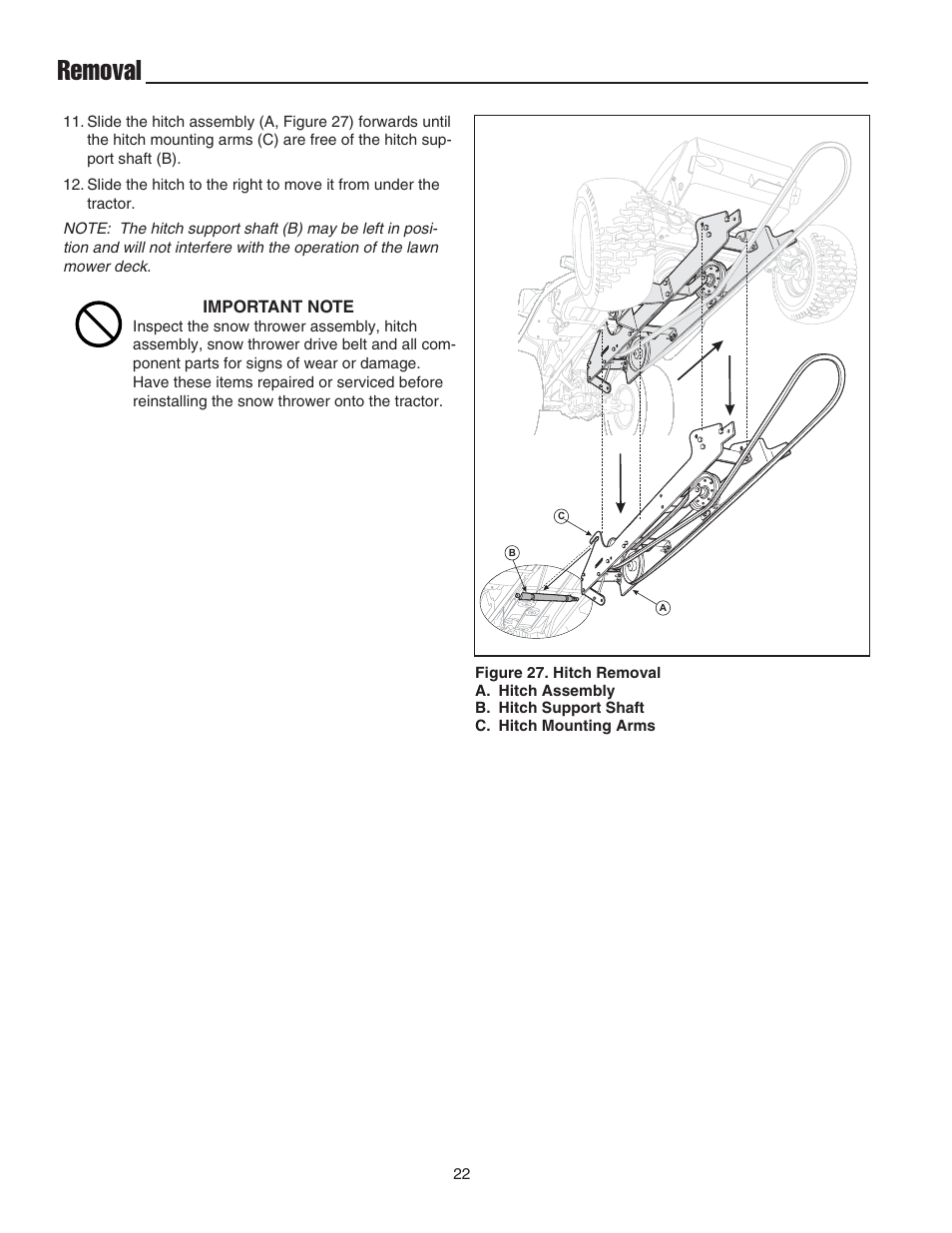 Removal | Snapper 42" Single-Stage Snowthrower User Manual | Page 24 / 28