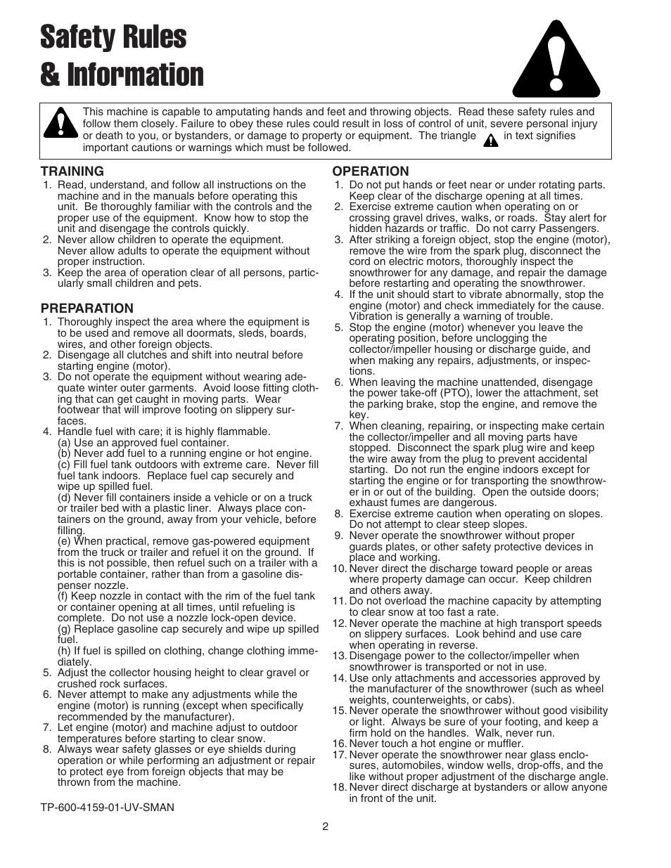 Safety rules & information | Snapper 42" Single-Stage Snowthrower User Manual | Page 4 / 28