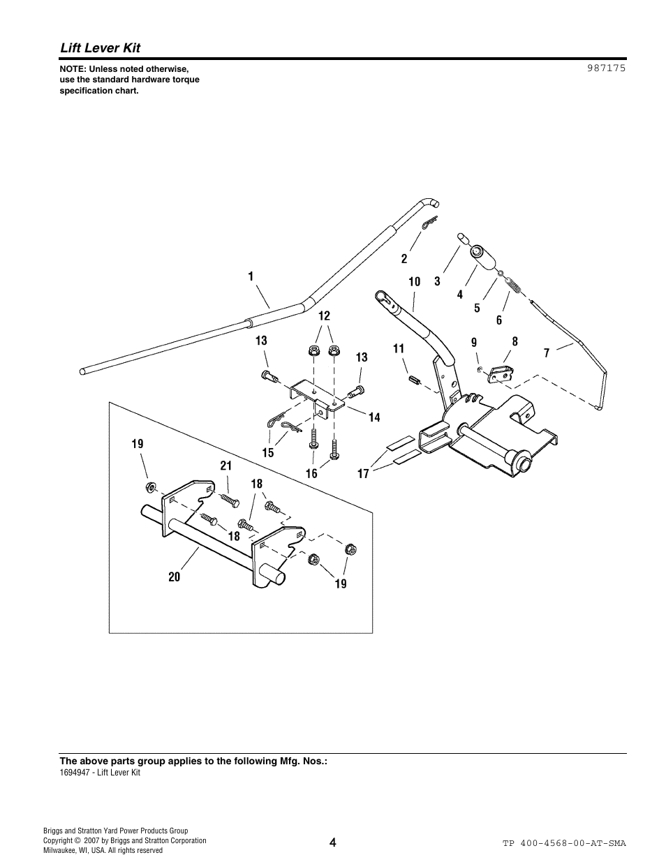 Lift lever kit | Snapper 4568 User Manual | Page 4 / 8