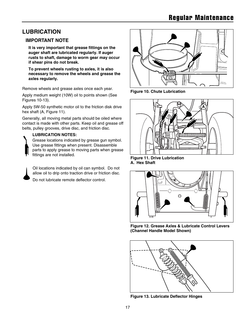 Regular maintenance, Lubrication | Snapper 10524 User Manual | Page 19 / 32