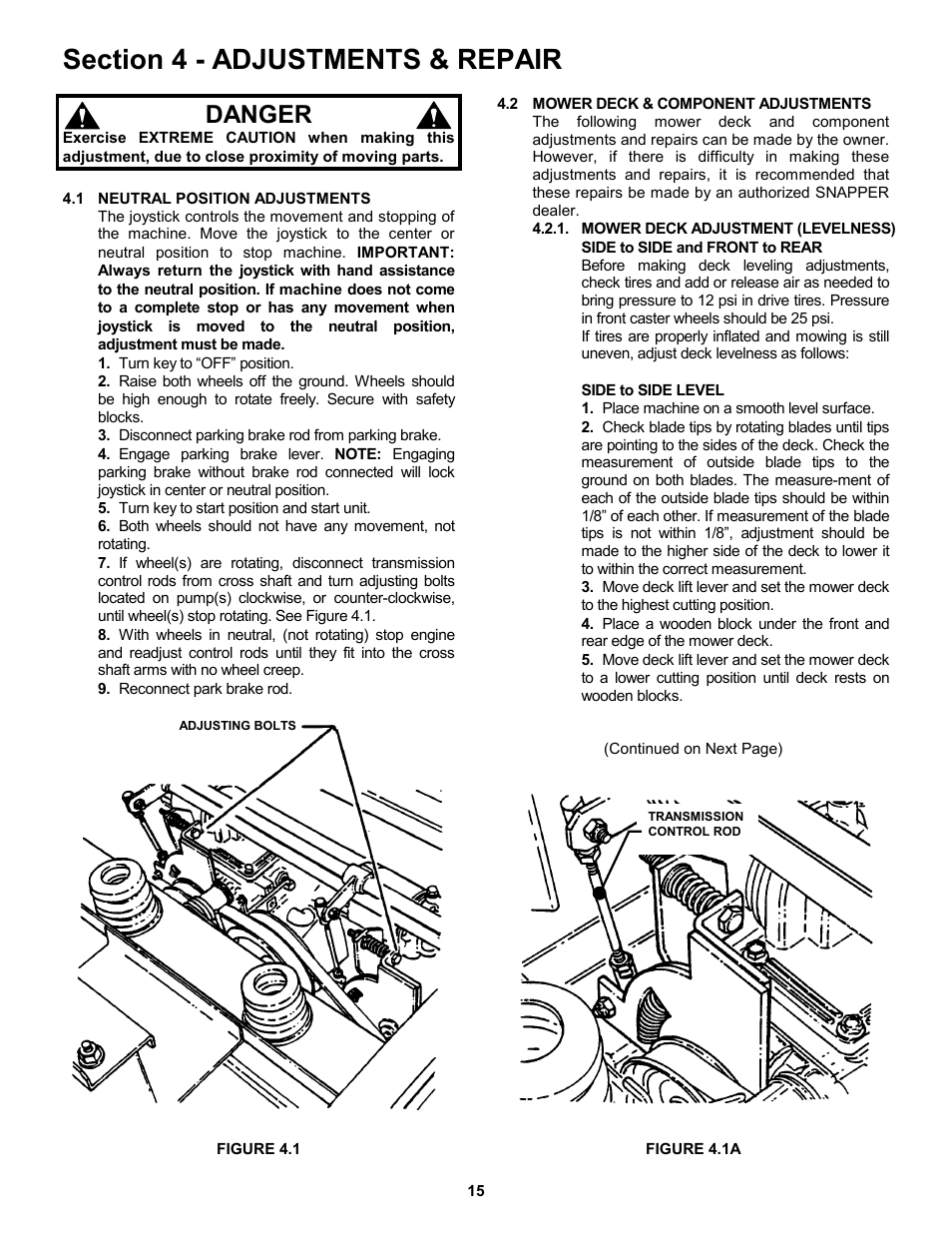 Figure 4.1a, Danger | Snapper ZM5200M  EN User Manual | Page 15 / 32