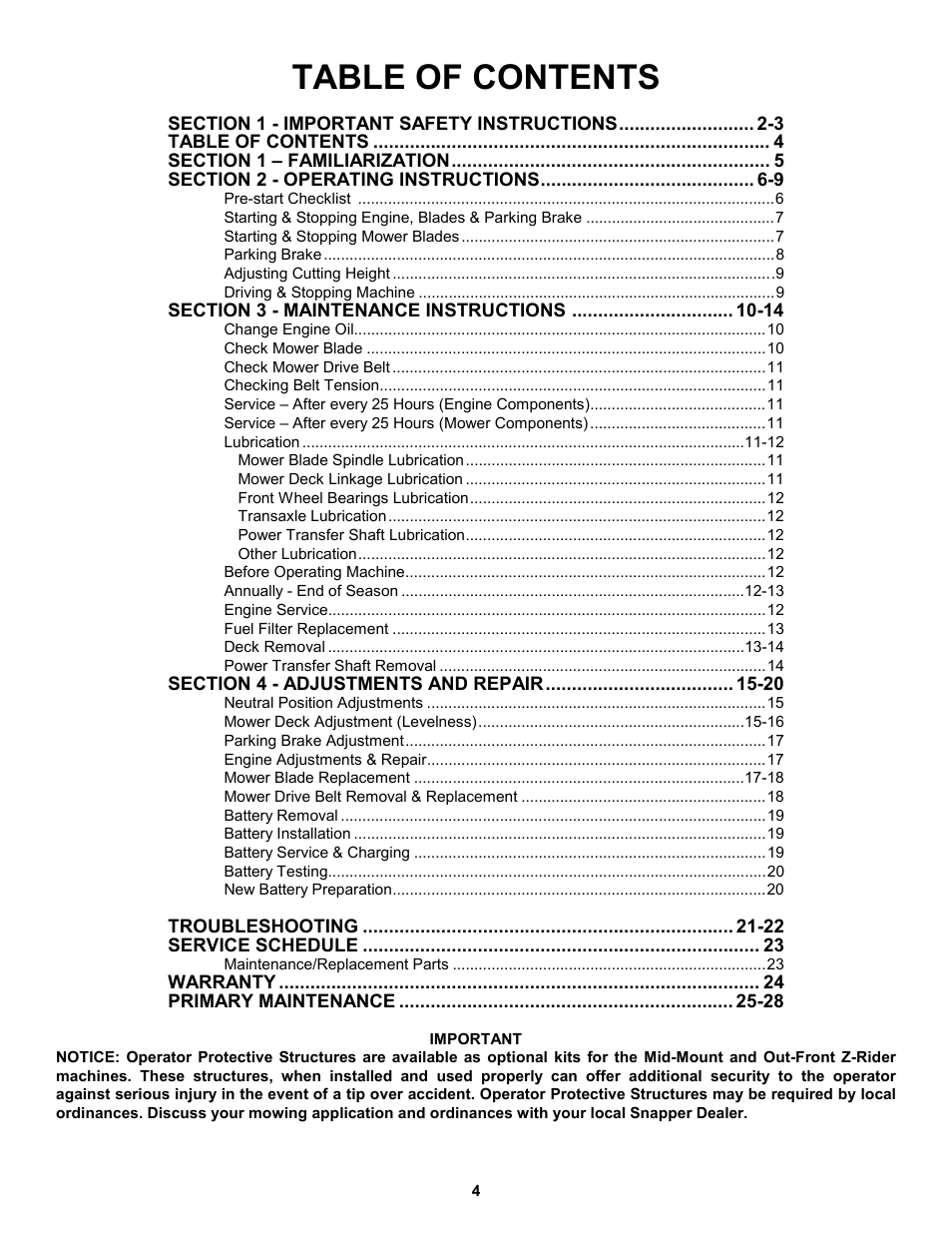 Snapper ZM5200M  EN User Manual | Page 4 / 32