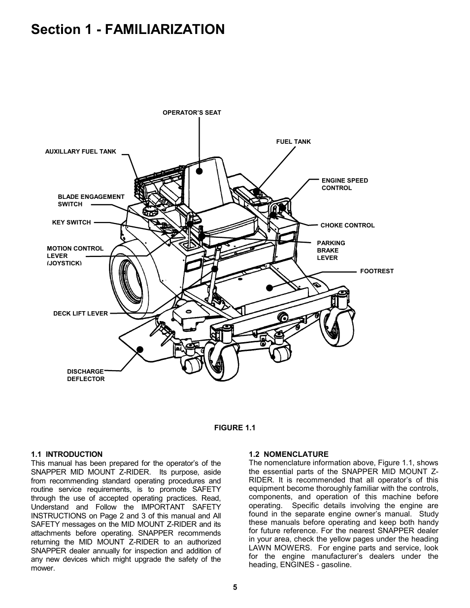 Section 1 - familiarization, Figure 1.1 | Snapper ZM5200M  EN User Manual | Page 5 / 32