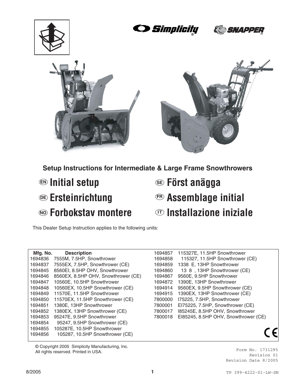 Snapper 1694851 1380E User Manual | 32 pages