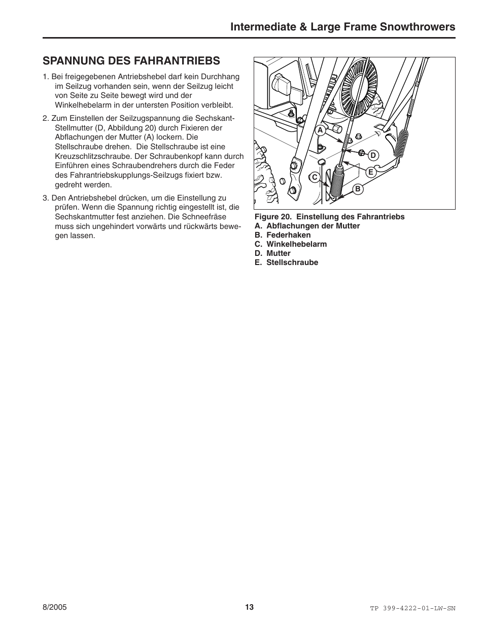 Intermediate & large frame snowthrowers, Spannung des fahrantriebs | Snapper 1694851 1380E User Manual | Page 13 / 32