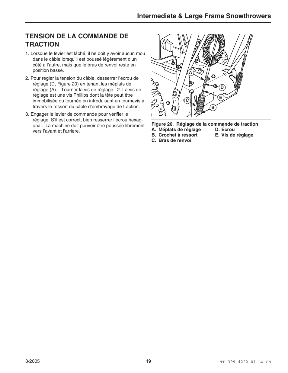 Intermediate & large frame snowthrowers, Tension de la commande de traction | Snapper 1694851 1380E User Manual | Page 19 / 32