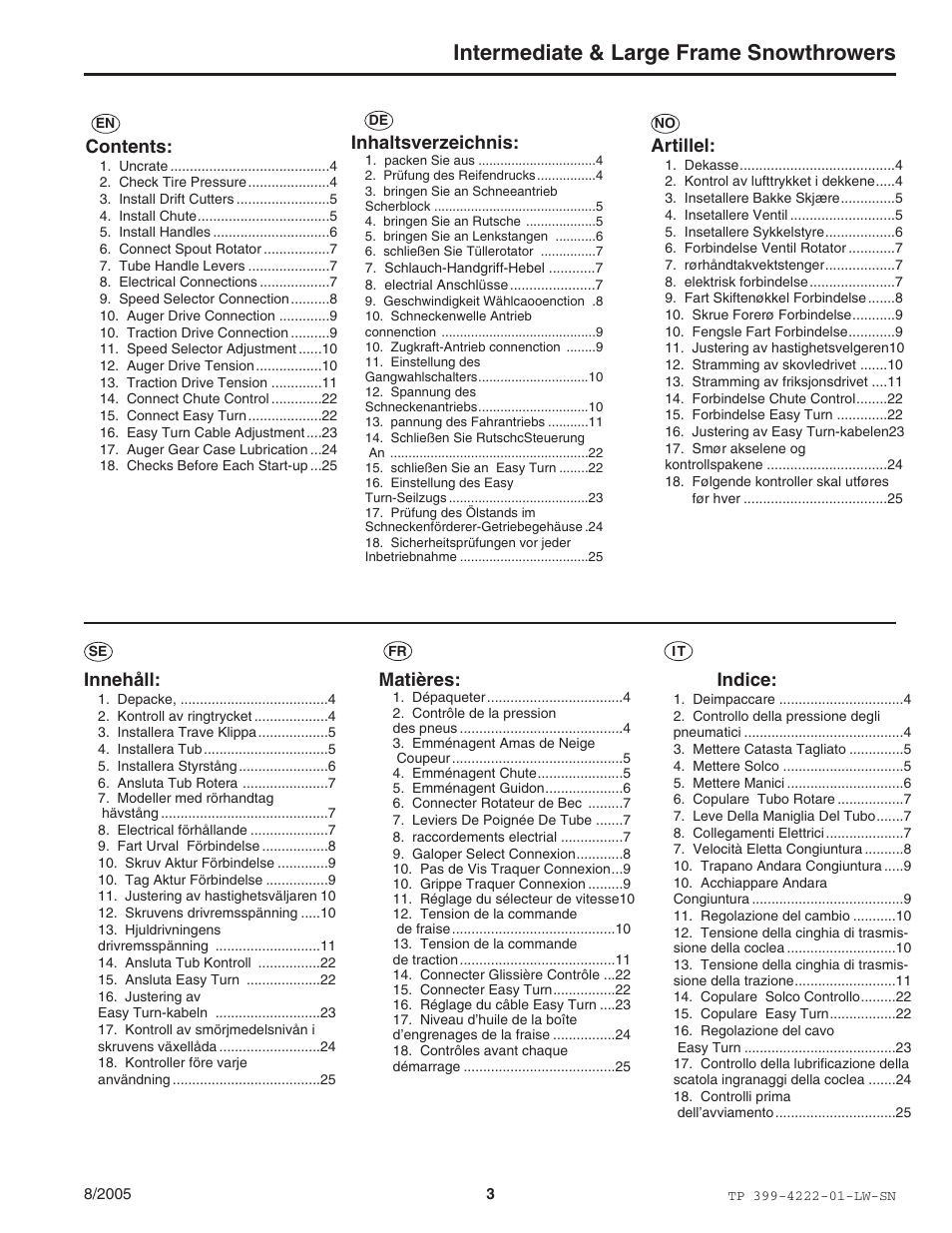 Intermediate & large frame snowthrowers | Snapper 1694851 1380E User Manual | Page 3 / 32