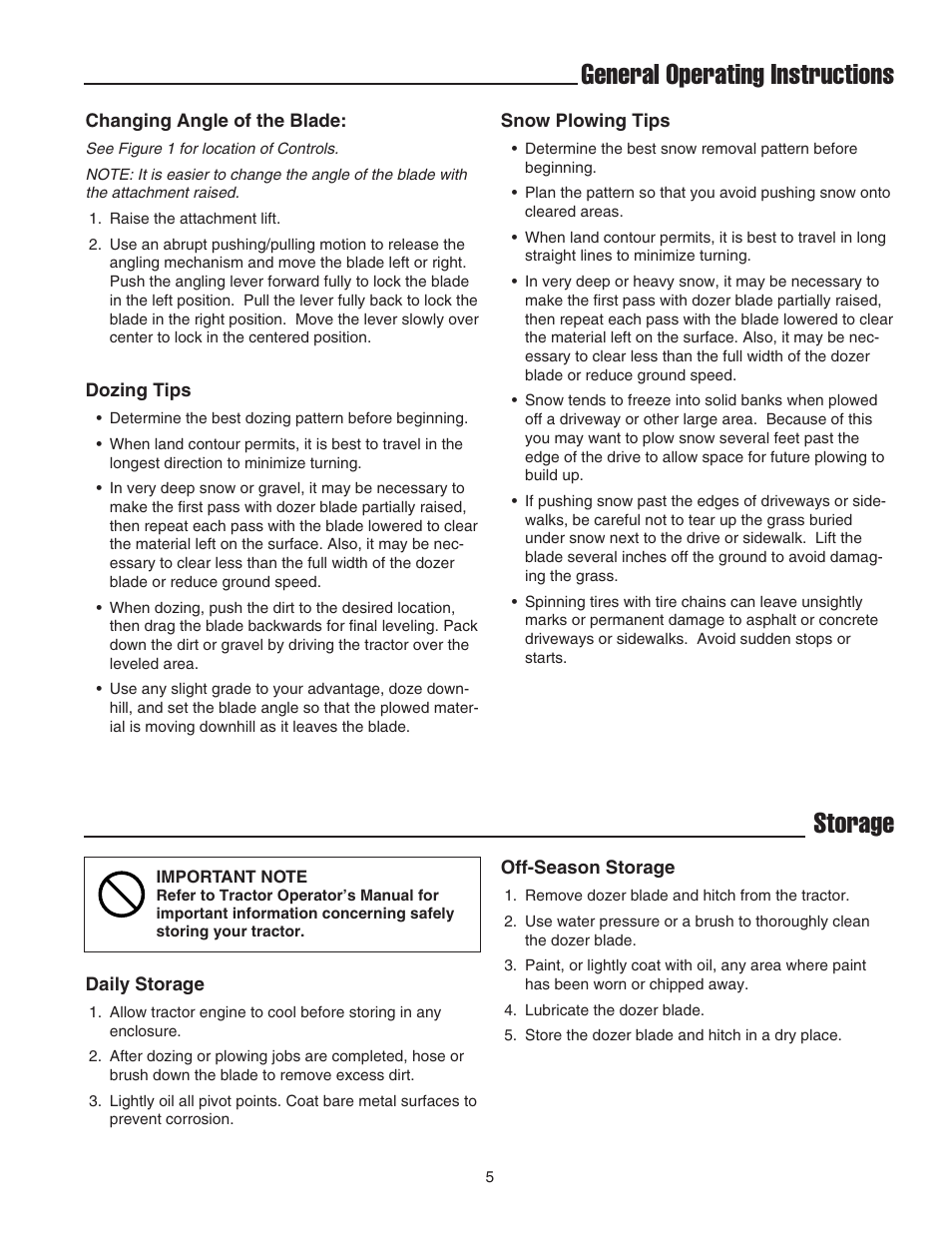 General operating instructions, Storage | Snapper 1723445-02 User Manual | Page 6 / 18