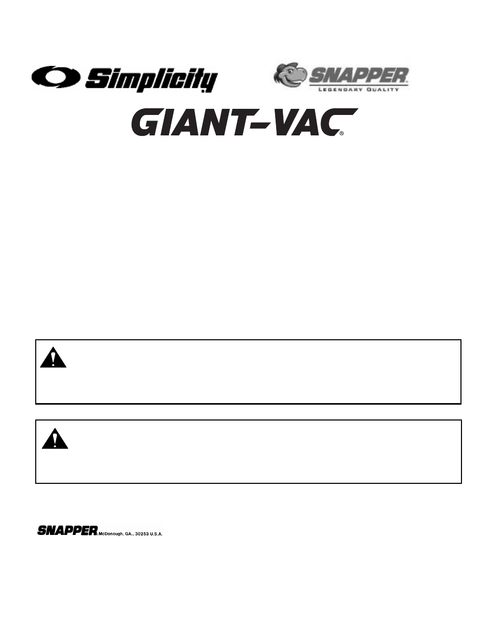 Push yard vacuum series 0, Safety instructions & operator’s manual for, Important | Warning | Snapper SV25550HV User Manual | Page 16 / 16