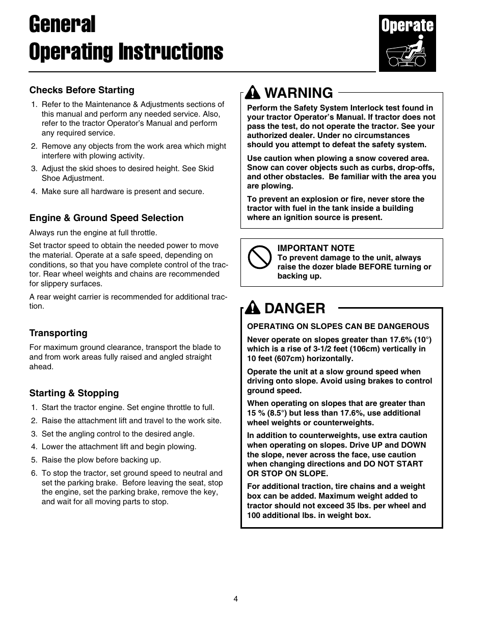 General operating instructions, Warning, Danger | Snapper 1693755 User Manual | Page 5 / 20