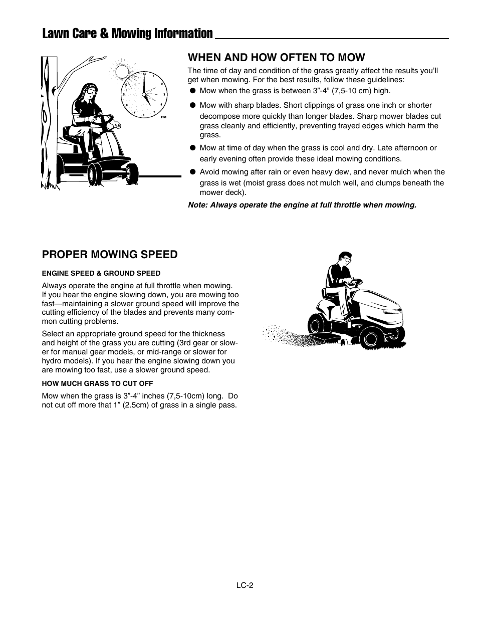 Lawn care & mowing information, When and how often to mow, Proper mowing speed | Snapper 150Z Series User Manual | Page 43 / 44