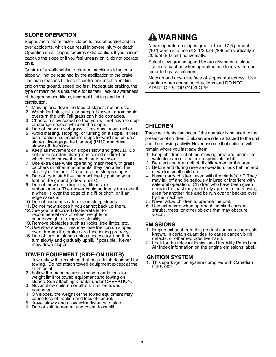 Warning | Snapper 150Z Series User Manual | Page 5 / 44