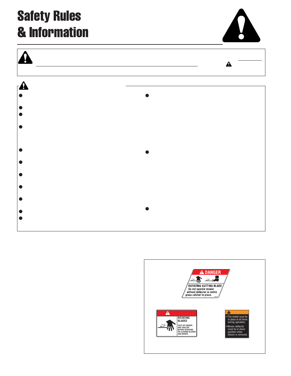 Safety rules & information, General warnings, Safety decals | Snapper 1726315-02 User Manual | Page 4 / 16