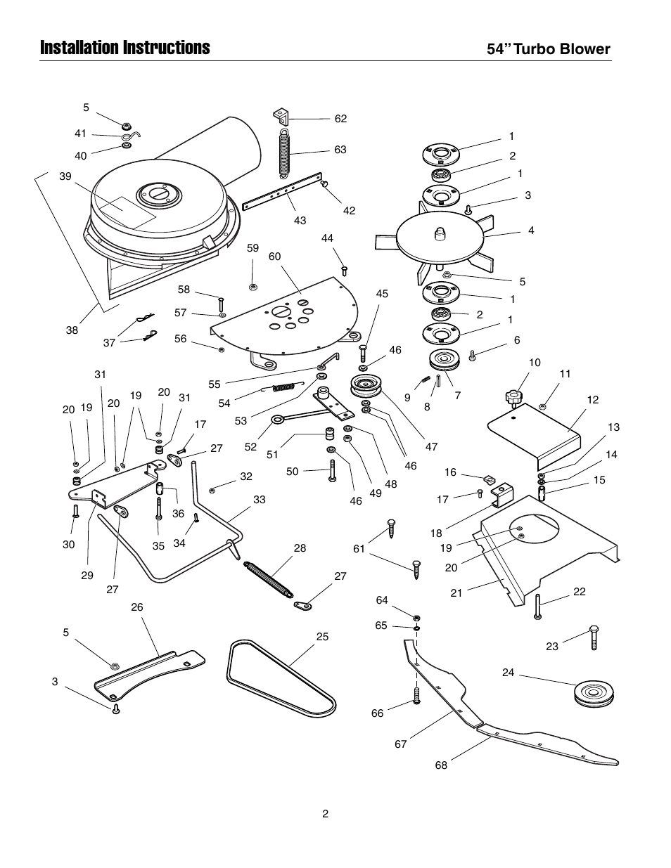 Installation instructions, 54” turbo blower | Snapper 1695299 User Manual | Page 2 / 8