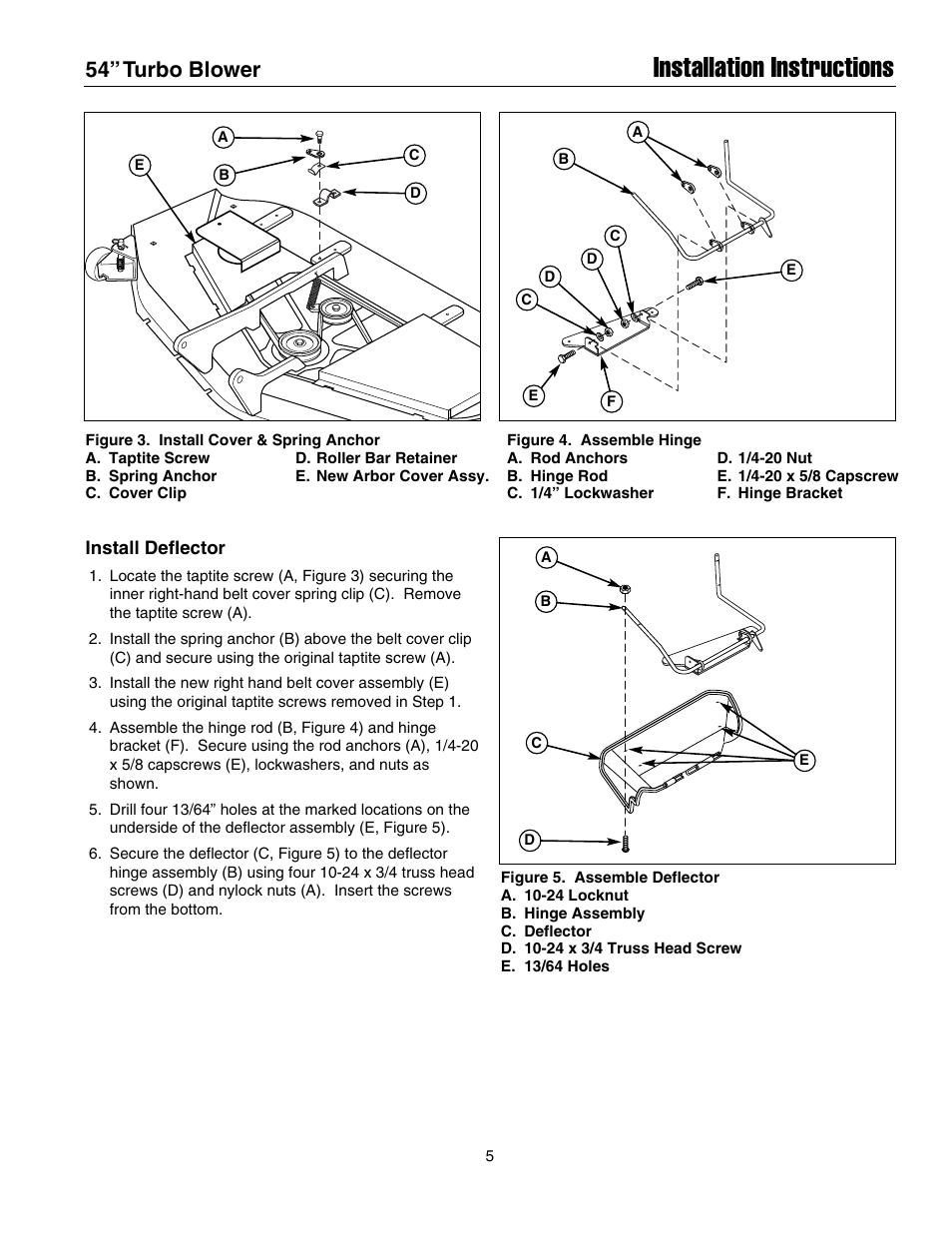 Installation instructions, 54” turbo blower | Snapper 1695299 User Manual | Page 5 / 8