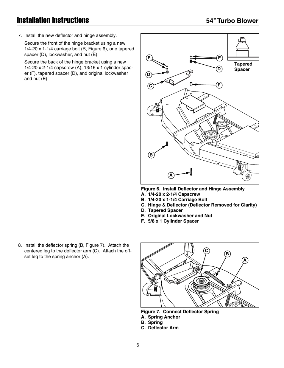 Installation instructions, 54” turbo blower | Snapper 1695299 User Manual | Page 6 / 8