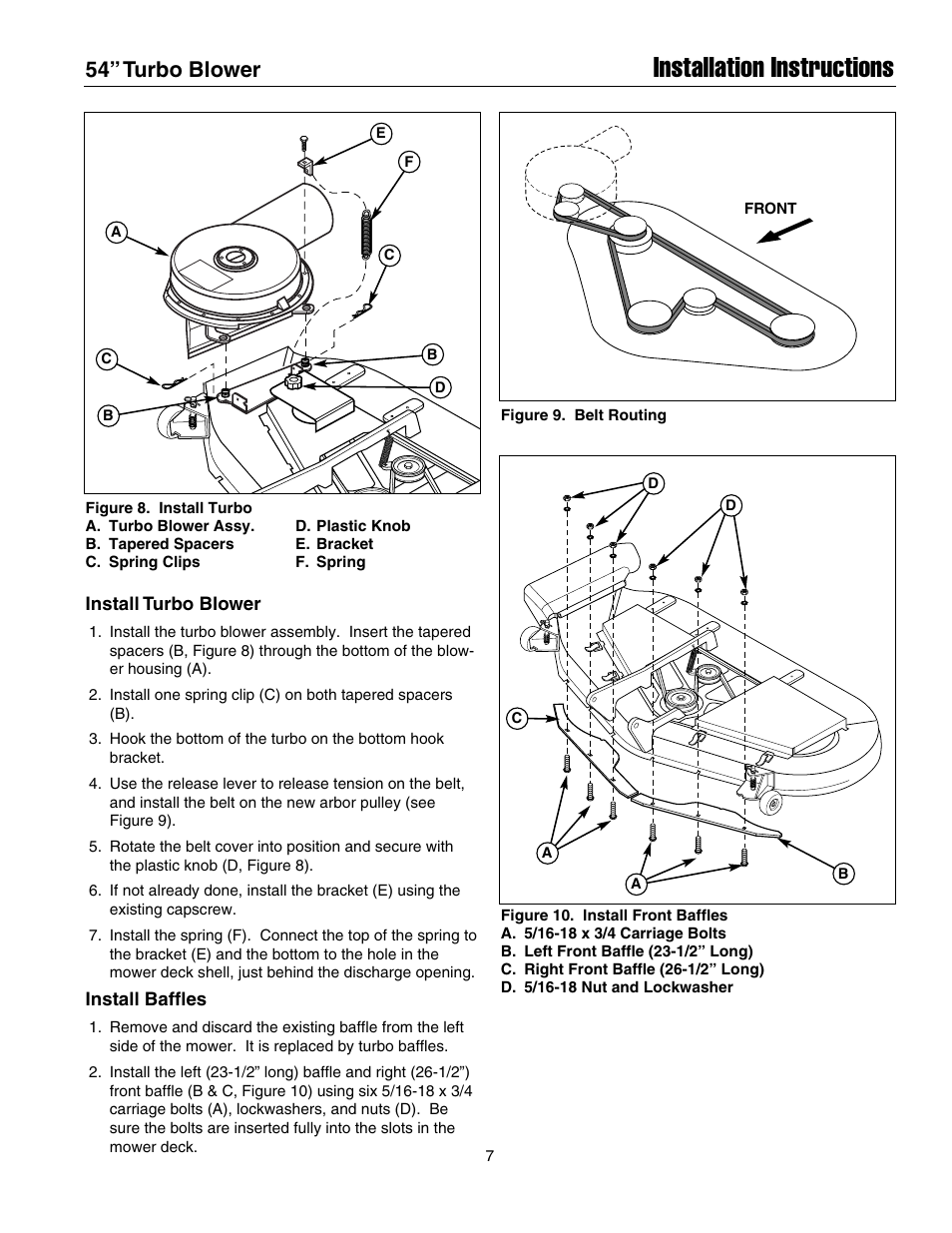 Installation instructions, 54” turbo blower | Snapper 1695299 User Manual | Page 7 / 8