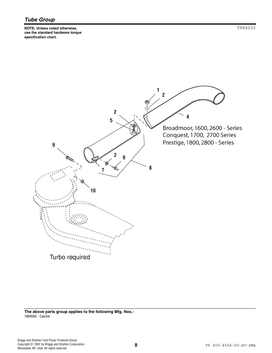 Tube group | Snapper 4564 User Manual | Page 8 / 12