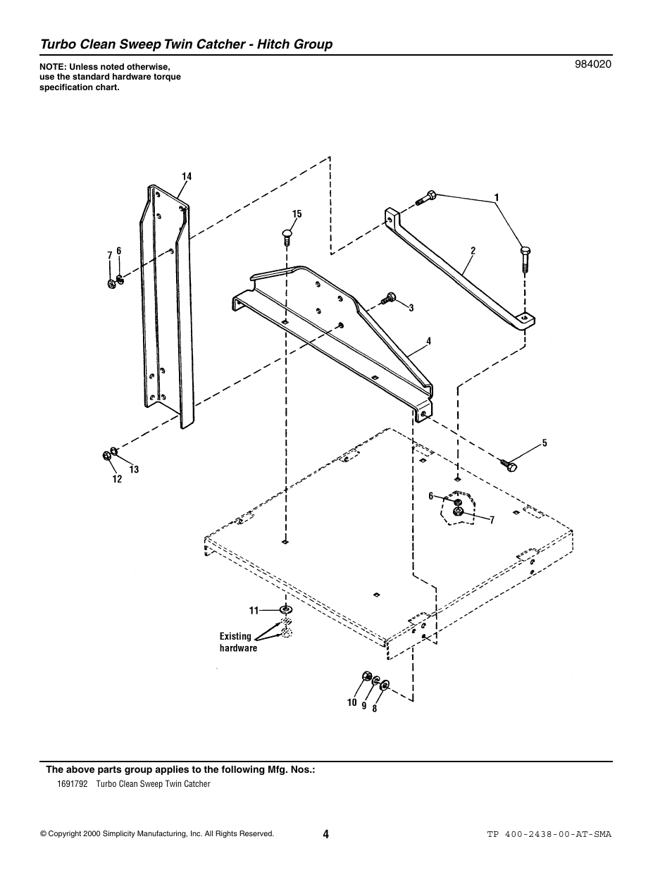 Turbo clean sweep twin catcher - hitch group | Snapper 2438 User Manual | Page 4 / 8