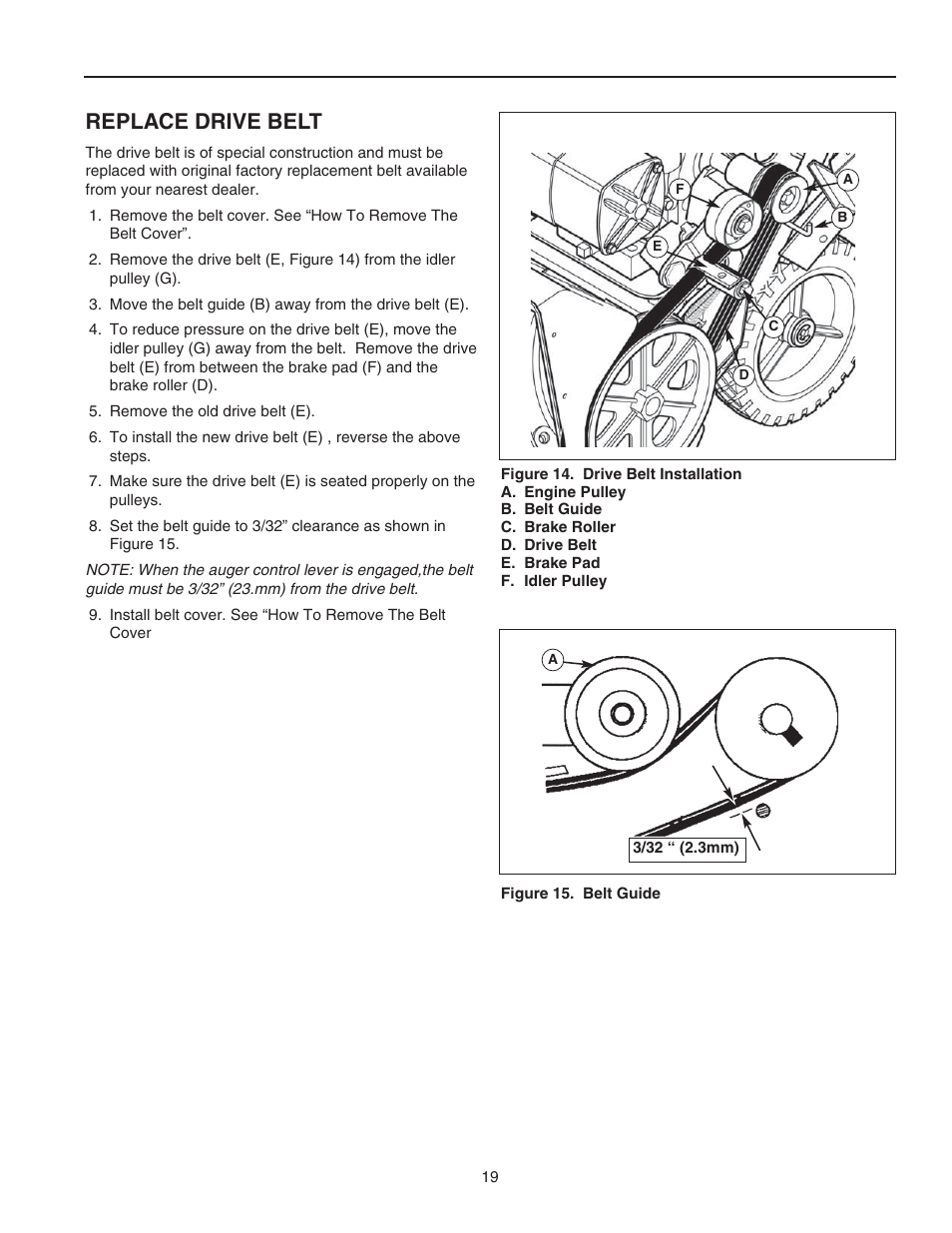 Replace drive belt | Snapper 522E User Manual | Page 21 / 26