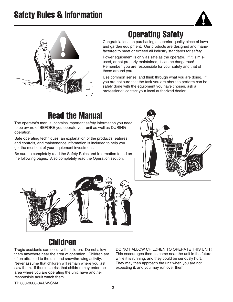 Operating safety, Read the manual, Children | Safety rules & information | Snapper 522E User Manual | Page 4 / 26