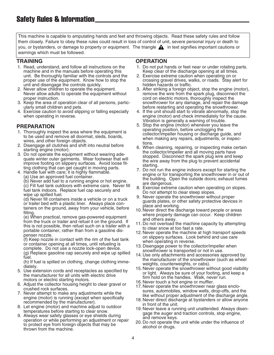 Safety rules & information | Snapper 522E User Manual | Page 6 / 26