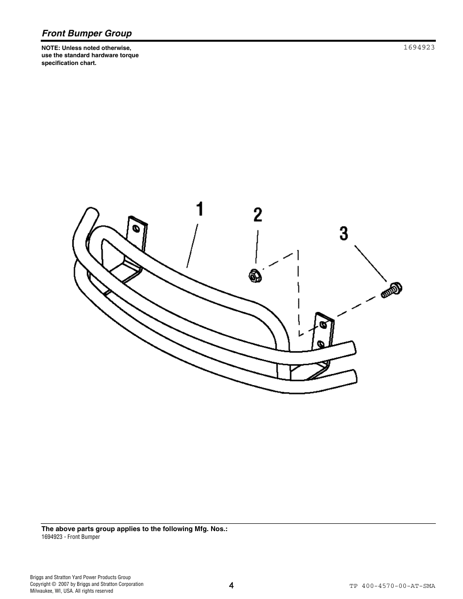 Front bumper group | Snapper 4570 User Manual | Page 4 / 8