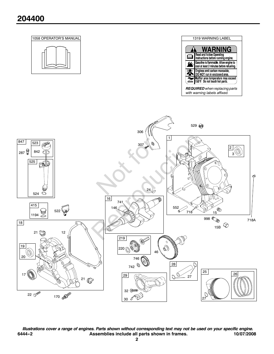 Not for reproduction | Snapper 204400 User Manual | Page 2 / 20