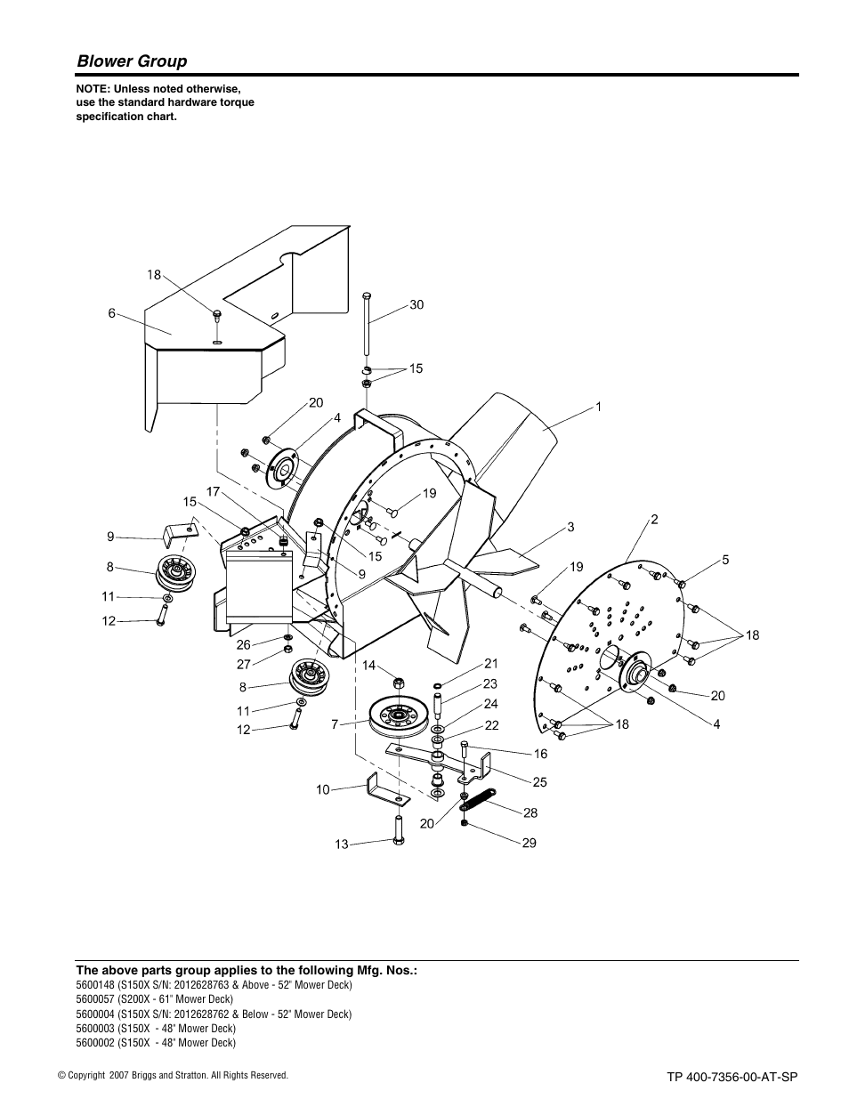 Blower group | Snapper FAST-VAC 5600148 User Manual | Page 4 / 24