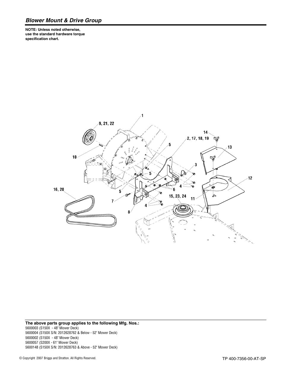 Blower mount & drive group | Snapper FAST-VAC 5600148 User Manual | Page 6 / 24