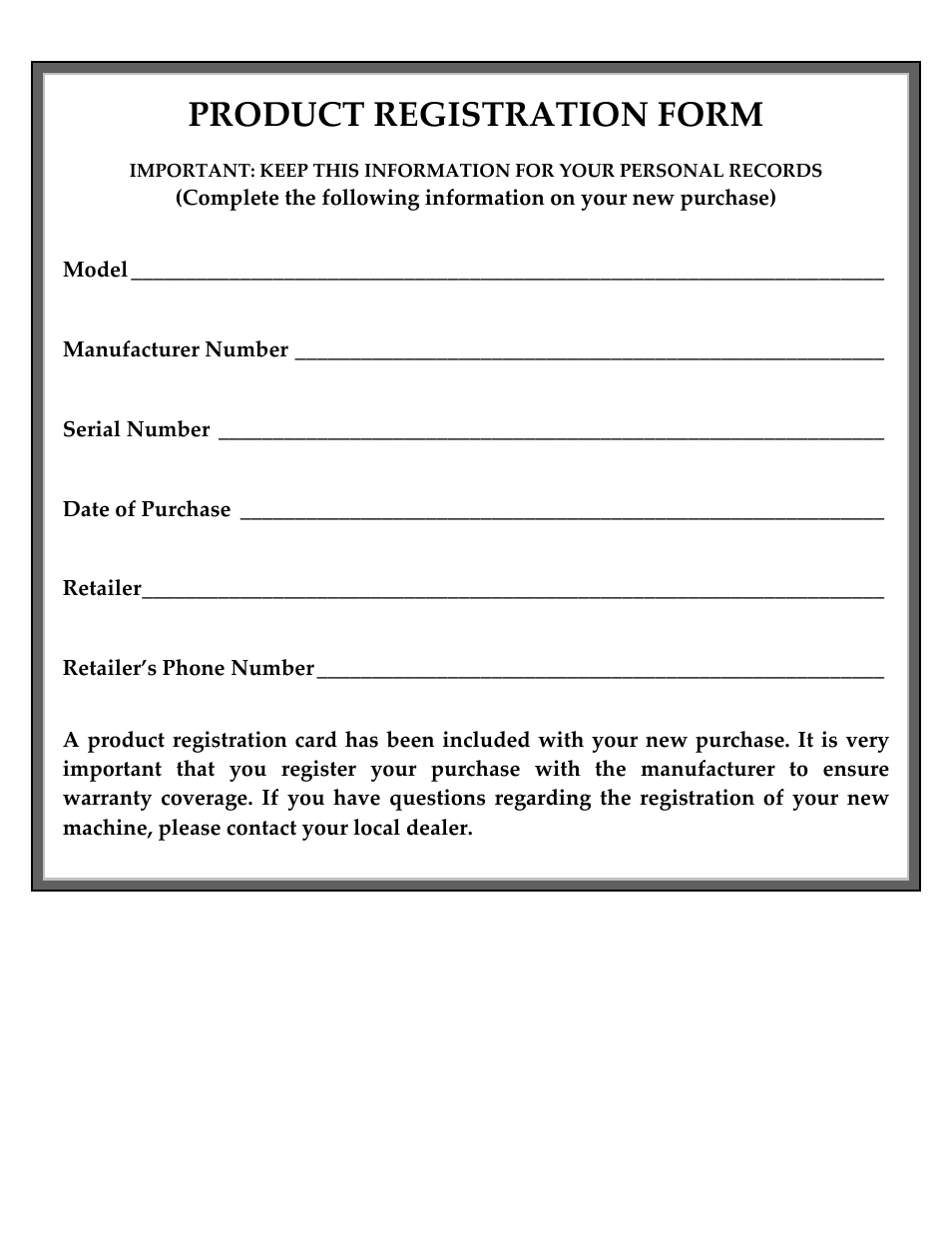 Product registration form | Snapper SV25500HV  EU User Manual | Page 14 / 16