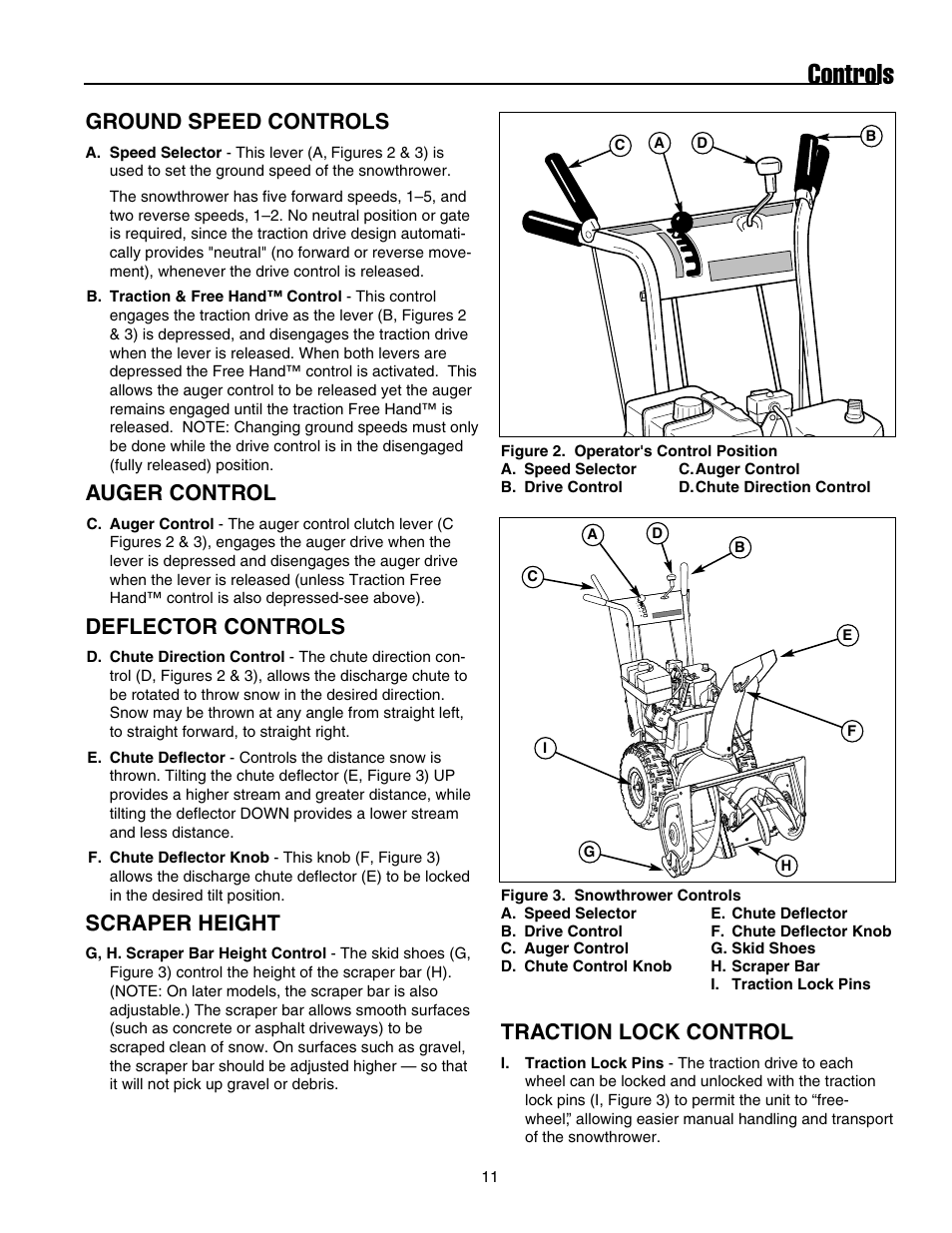 Controls, Ground speed controls, Auger control | Deflector controls, Scraper height, Traction lock control | Snapper E175246E User Manual | Page 12 / 32