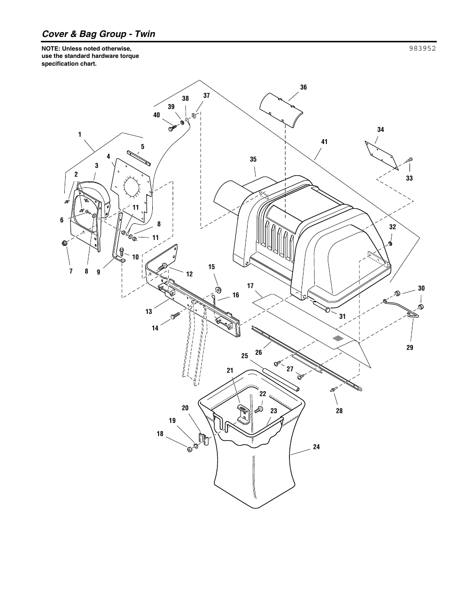 Cover & bag group - twin | Snapper TP 400 User Manual | Page 2 / 12
