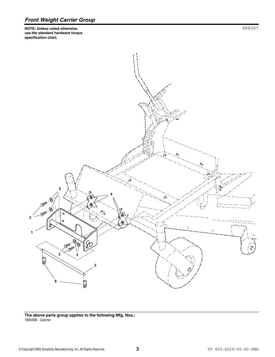 Front weight carrier group | Snapper TP 400 User Manual | Page 4 / 12