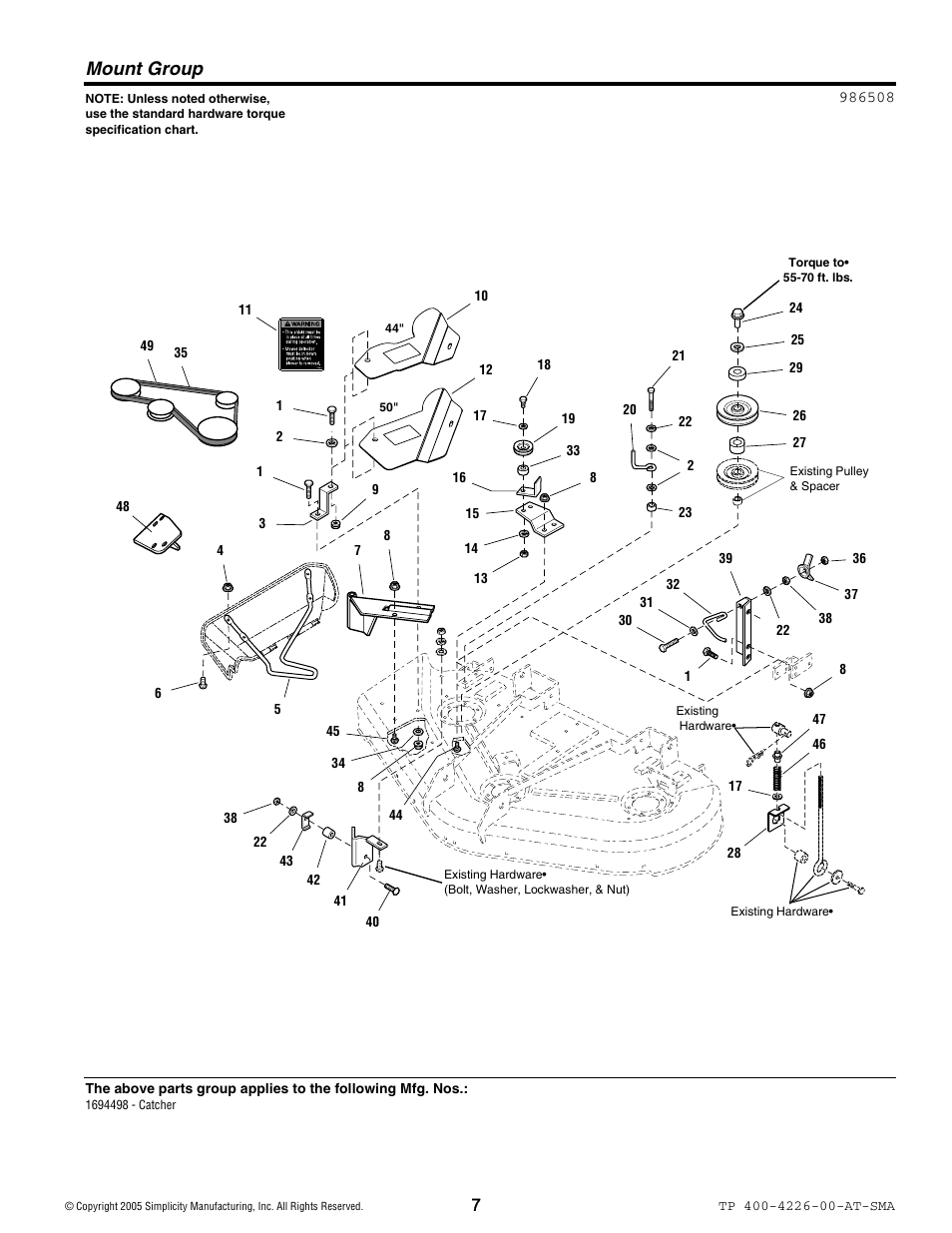 Mount group | Snapper TP 400 User Manual | Page 8 / 12