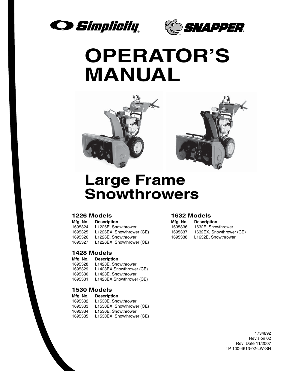 Snapper 1632E User Manual | 36 pages