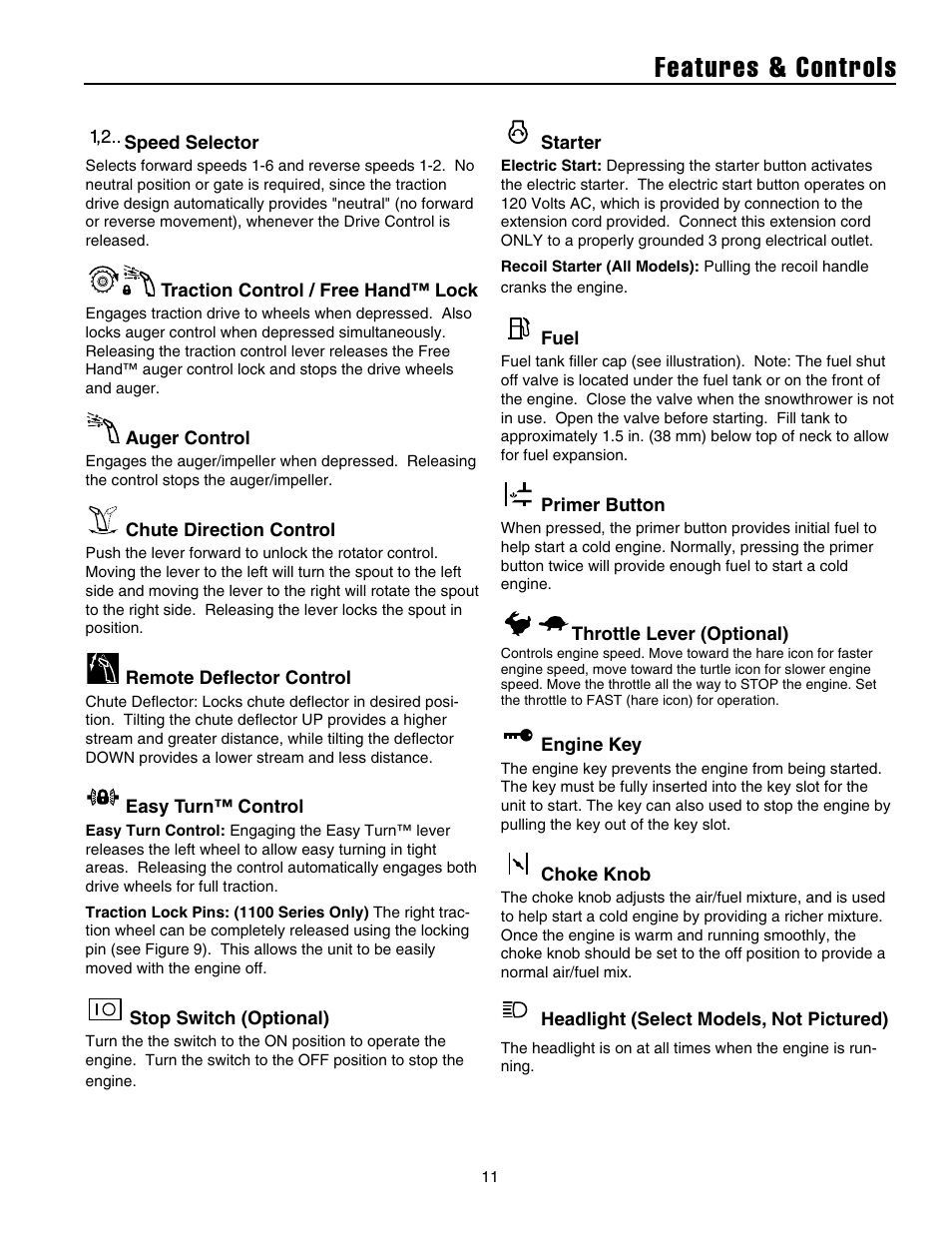 Features & controls | Snapper 1632E User Manual | Page 12 / 36