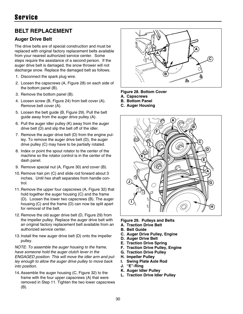 Service, Belt replacement | Snapper 1632E User Manual | Page 31 / 36