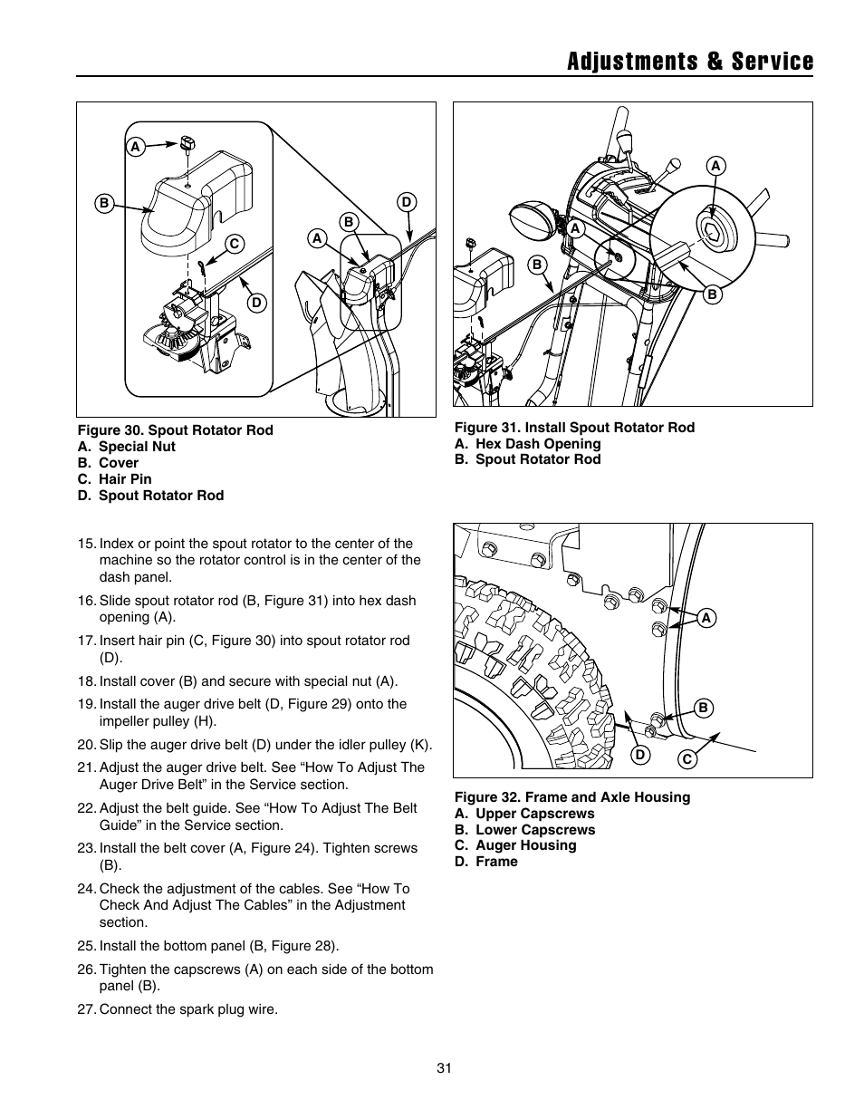 Adjustments & service | Snapper 1632E User Manual | Page 32 / 36