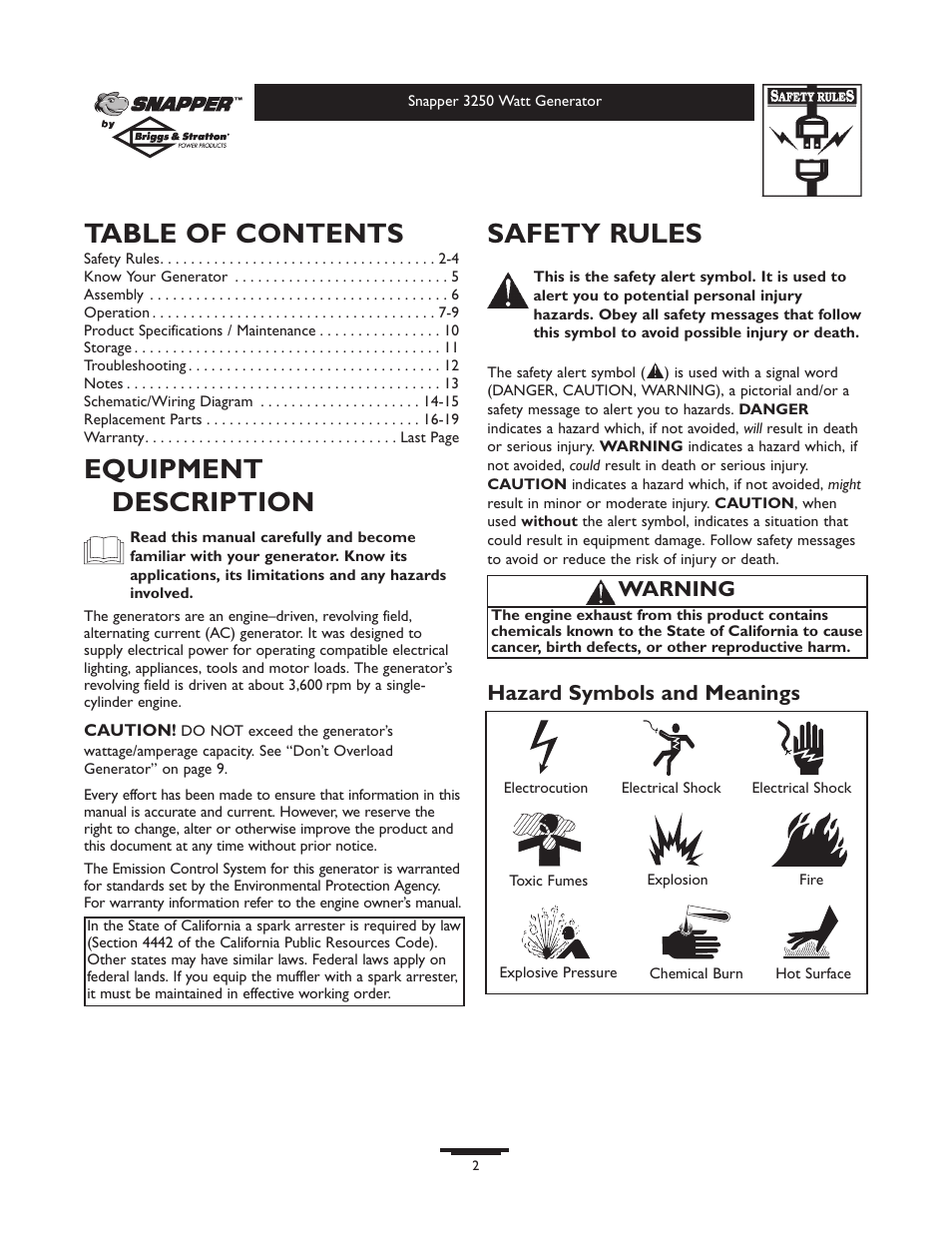 Snapper 3250 User Manual | Page 2 / 20