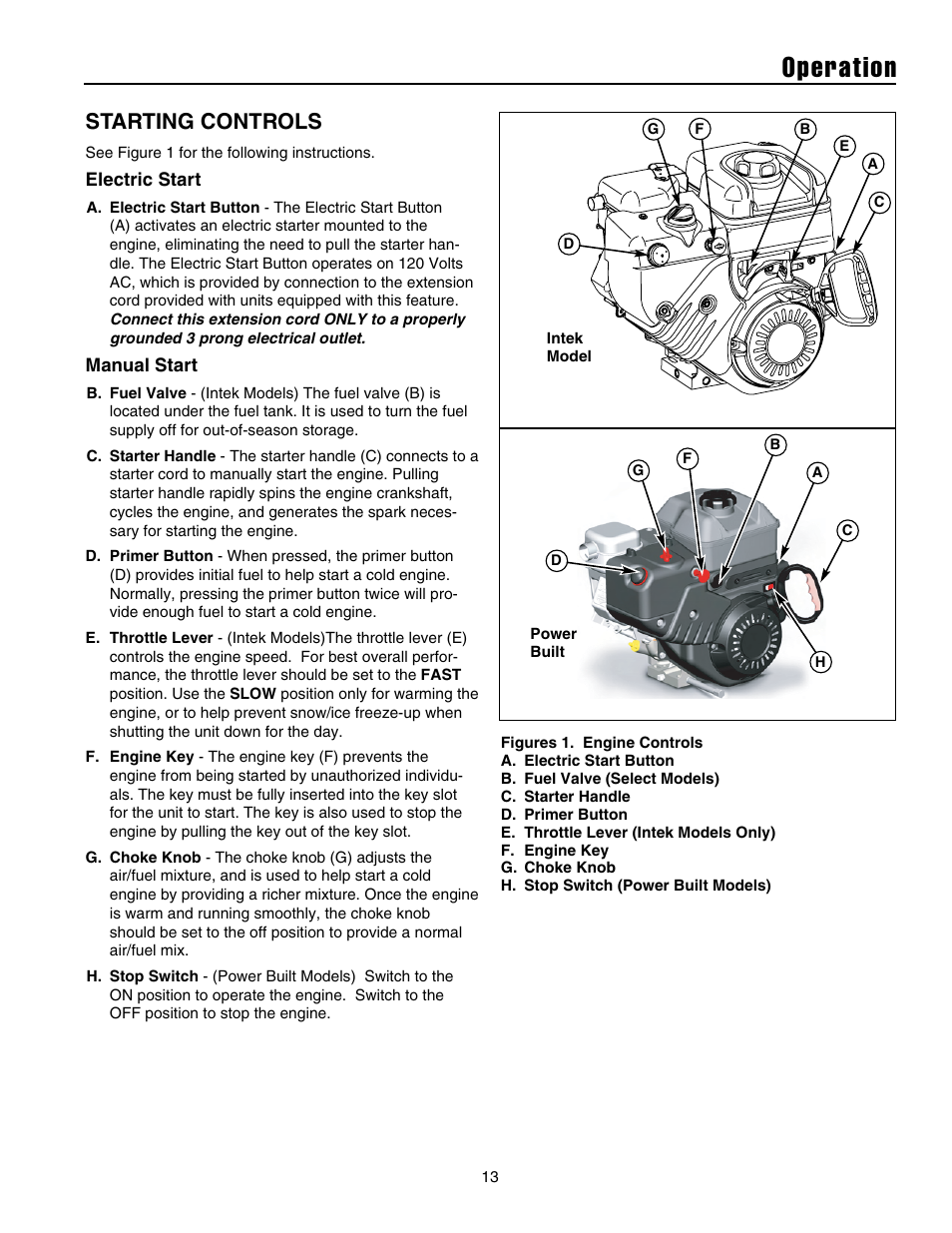 Operation, Starting controls | Snapper 8526 User Manual | Page 14 / 34