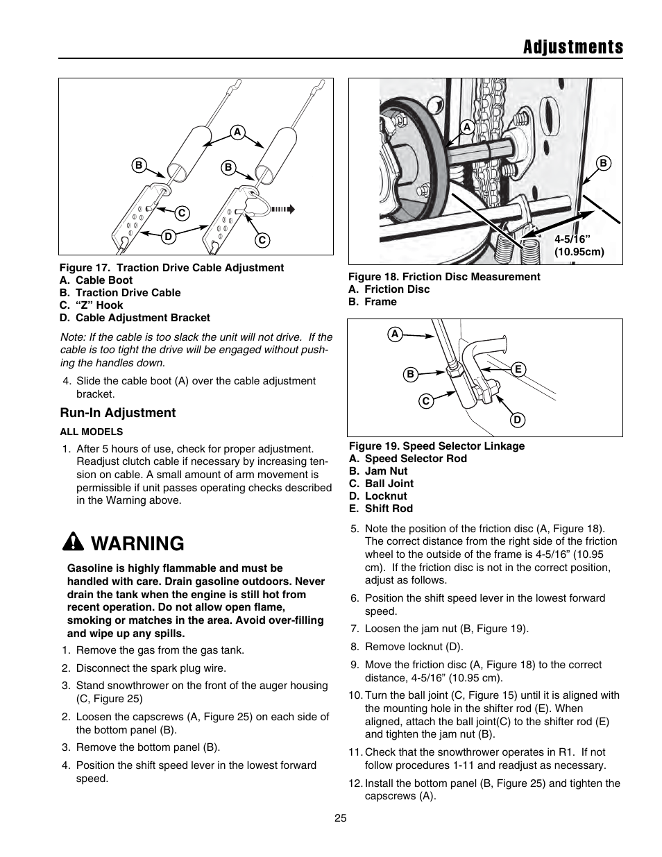 Adjustments, Warning | Snapper 8526 User Manual | Page 26 / 34