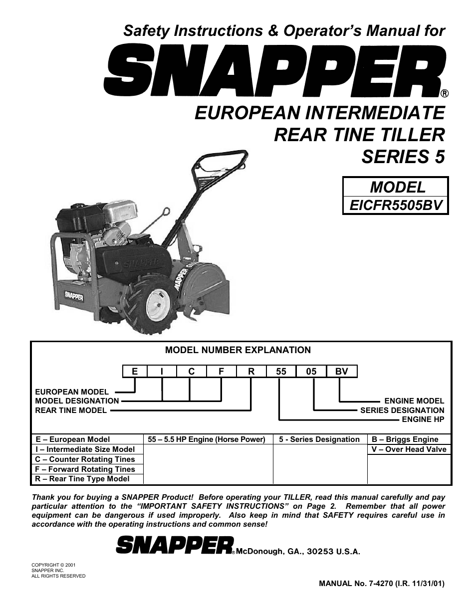 Snapper EICFR5505BV User Manual | 20 pages