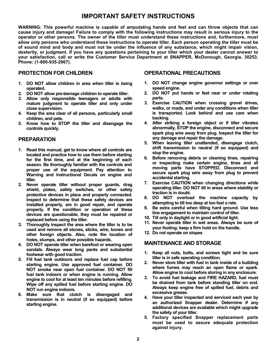 Important safety instructions | Snapper EICFR5505BV User Manual | Page 2 / 20